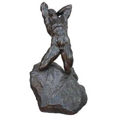 Imposing Sculpture of a Naked Muscly Man Made by Alfredo Pina, circa 1930