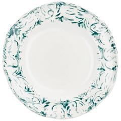 Set of Four, Handprinted Green and White Dessert Plates