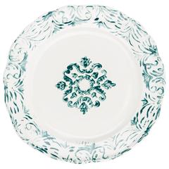 Handprinted Green and White Dinner Plates, Set of Four