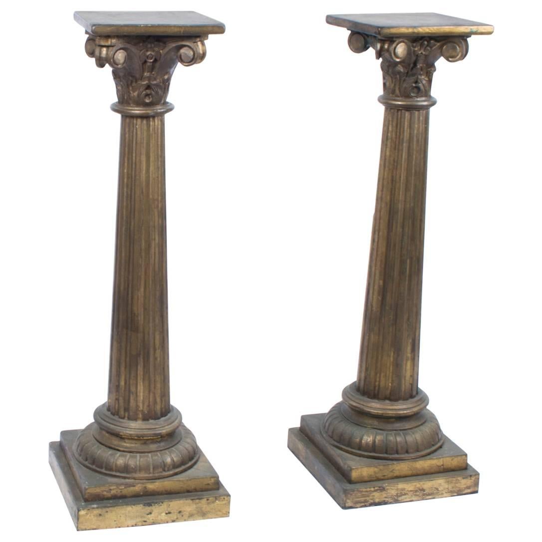 Antique Victorian Pair of Corinthian Column Pedestals 19th C