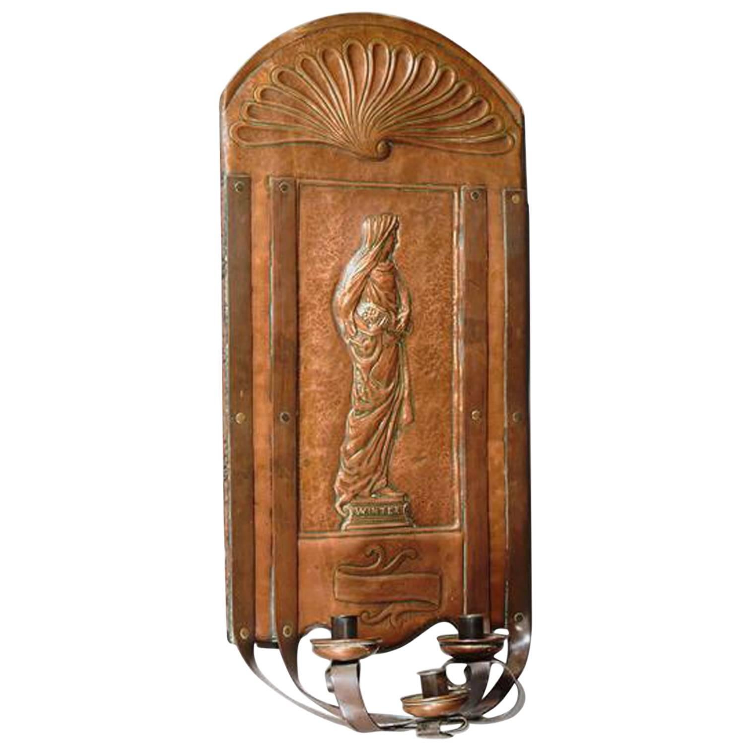 Arts and Crafts Copper Wall Sconce, Attributed to a H Mackmurdo