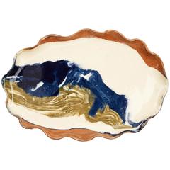 One of a Kind Handmade Scalloped Marbelized Platter by Miguel Flores-Vianna