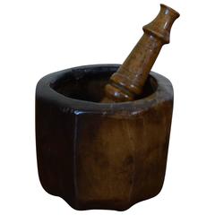 Carved and Turned Walnut Mortar and Pestle, France, Mid-19th Century