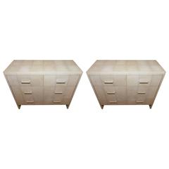 Attractive Pair of White Shagreen Four-Drawer Commodes 8