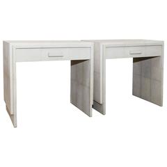Attractive Pair of White Shagreen One Drawer Nightstands