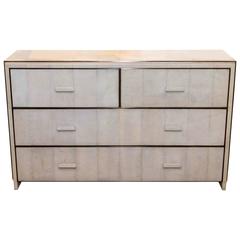 White Shagreen Four-Drawer Commode with Bronze Trim 7