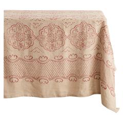 Siena Burgundy and Beige Handprinted 100% Linen Square Tablecloth
