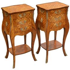 Pair of French Parquetry Bombé Chests