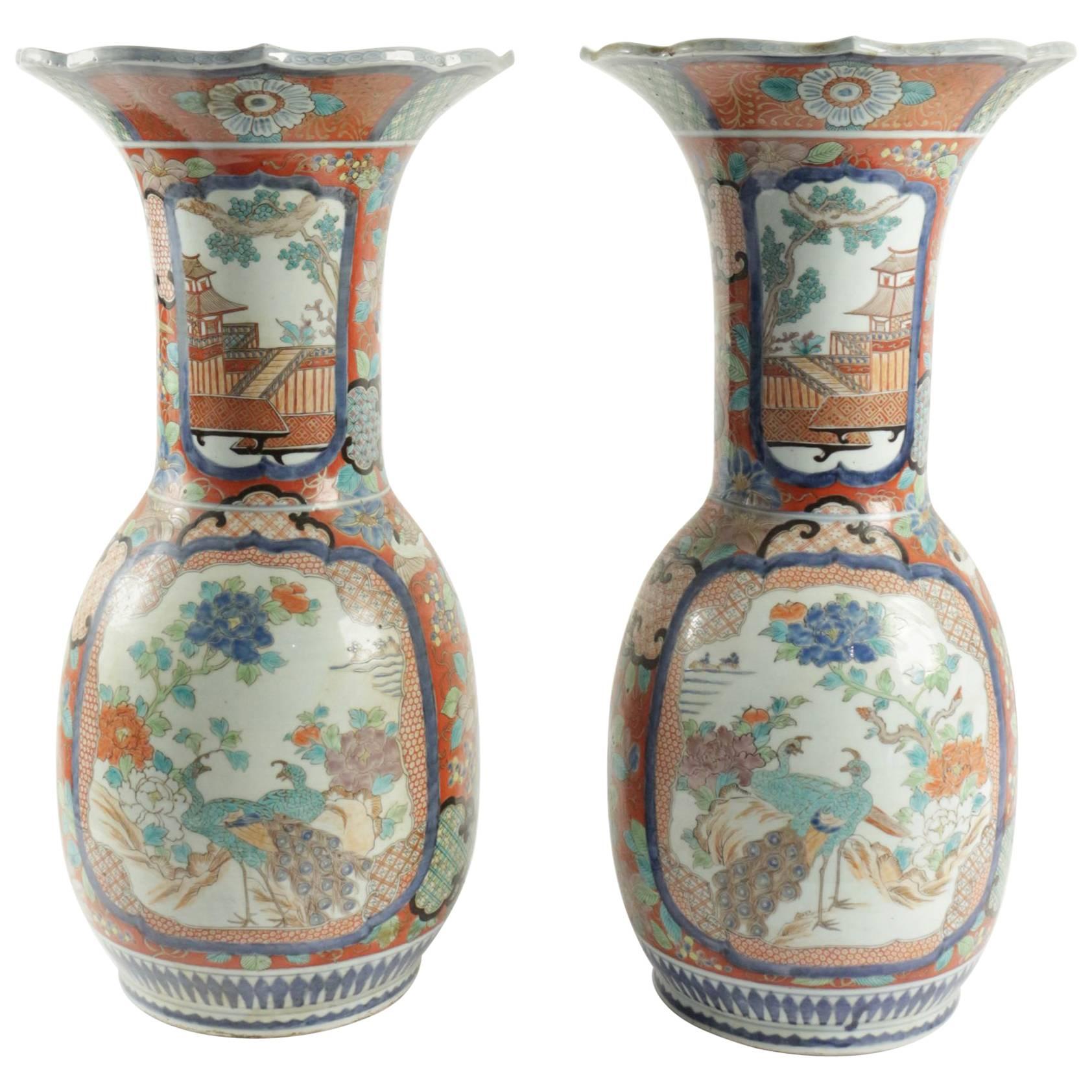 Pair of 19th Century Japanese Imari Porcelain Vases For Sale