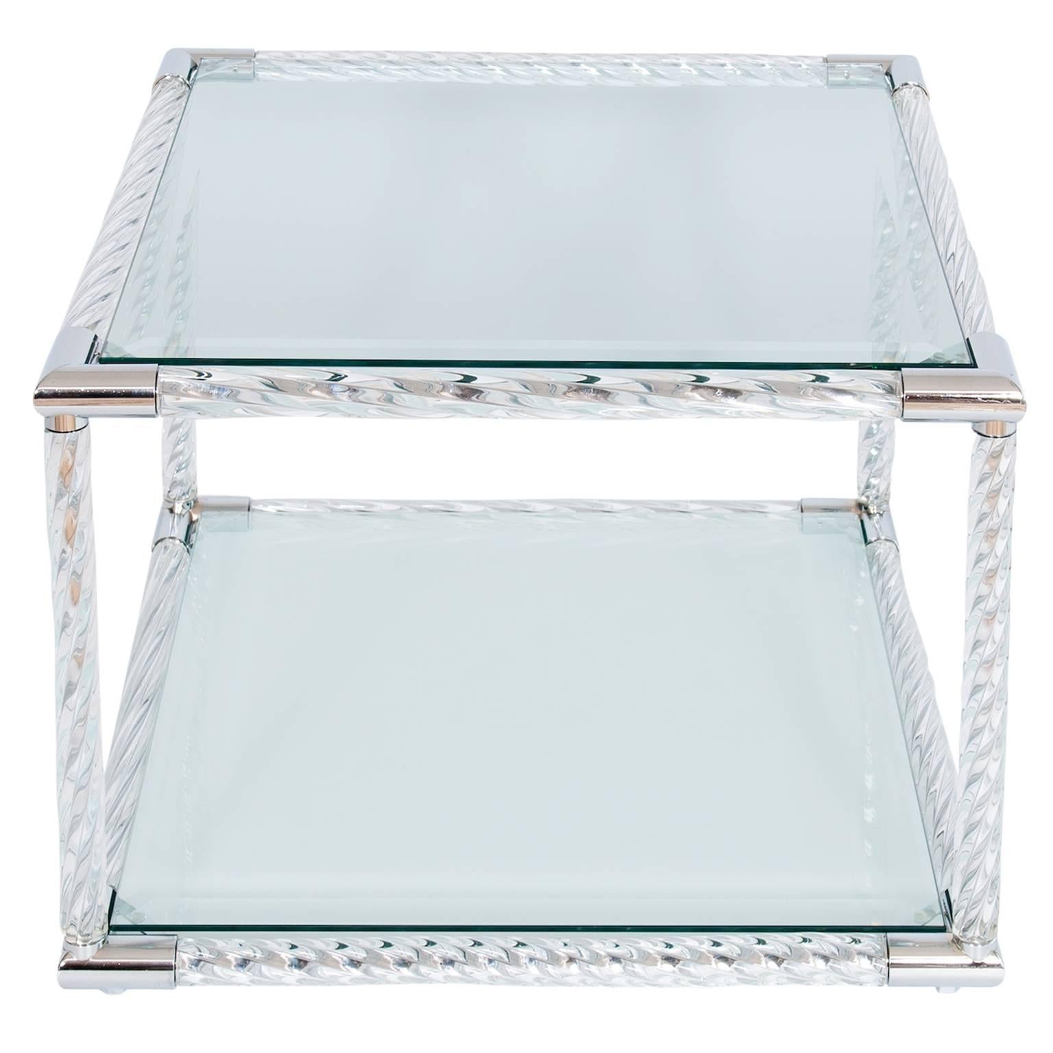 Squared Coffe Table in Blown Murano Glass clear color and chromed finishes Italy