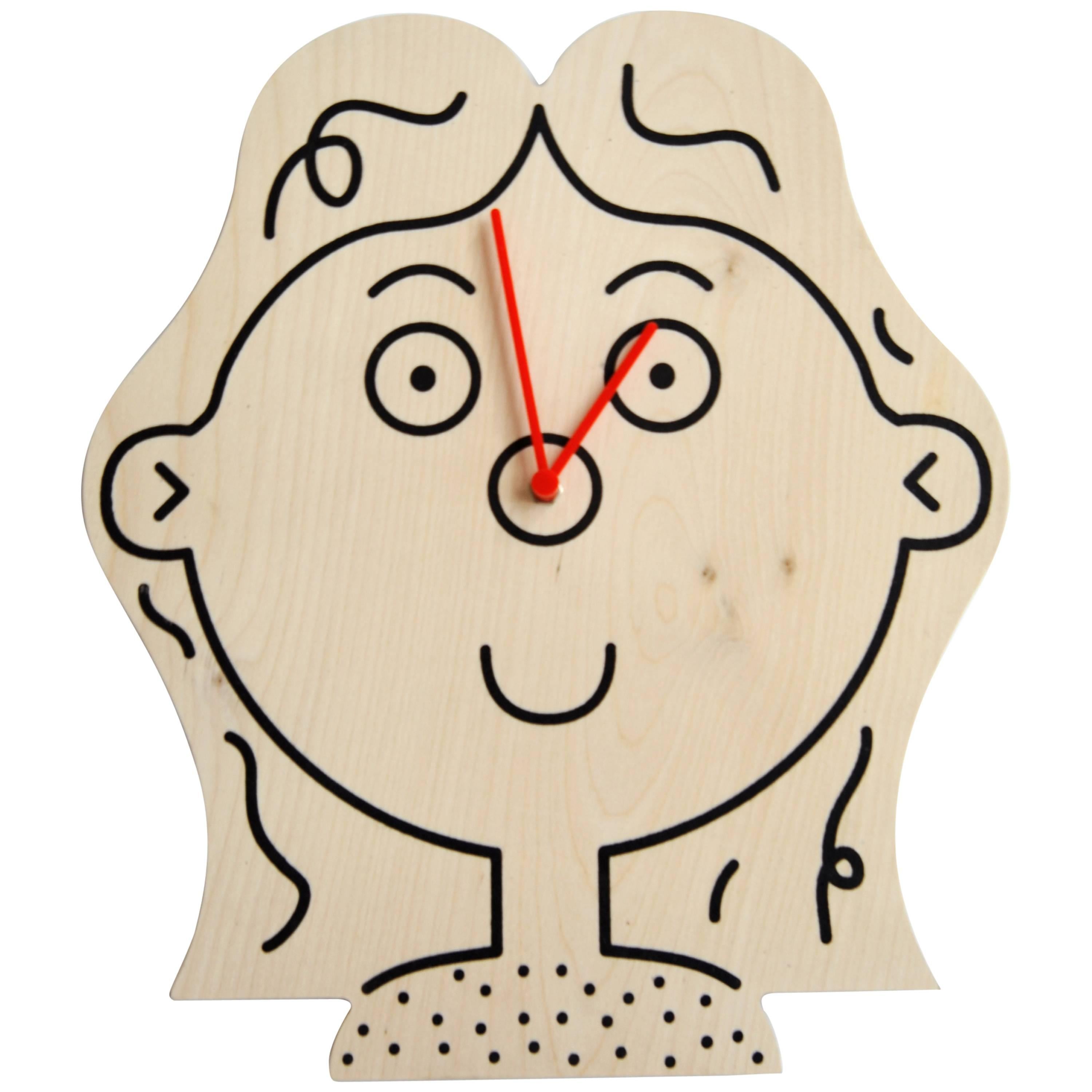 Girl Clock by Lawrence Slater in Birch Plywood, Contemporary For Sale