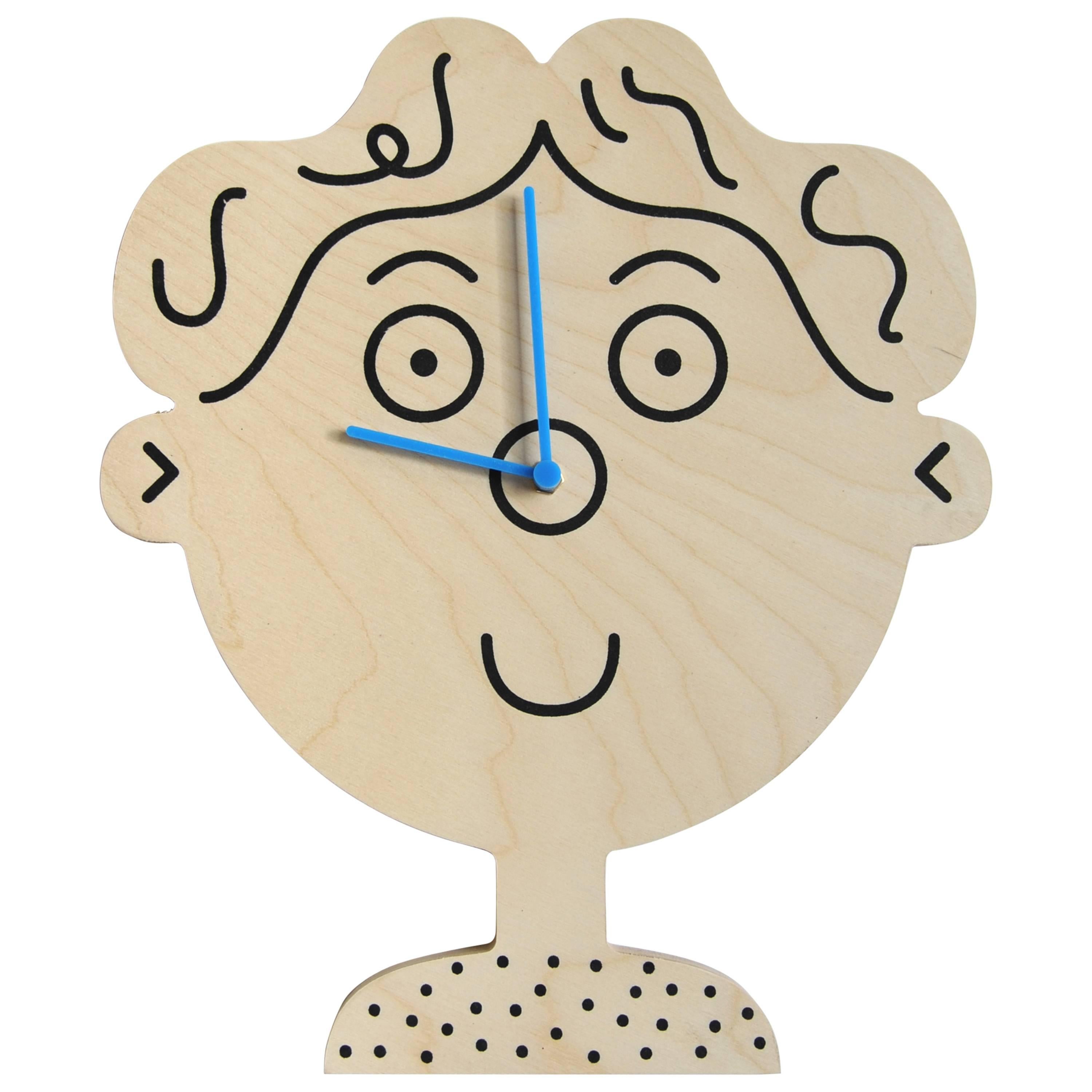Boy Clock by Lawrence Slater in Birch Plywood, Contemporary For Sale
