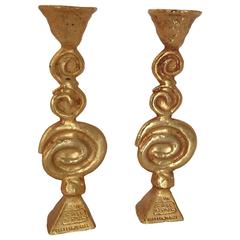 Pair of Gilt Bronze Candleholders by Pierre Casenove for Fondica 2