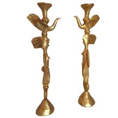 Pair of Gilt Bronze Candleholders by Pierre Casenove for Fondica 1