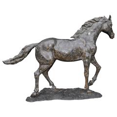 Vintage Large French Bronze Horse Pony Statue Casting Verdis Gris Colt