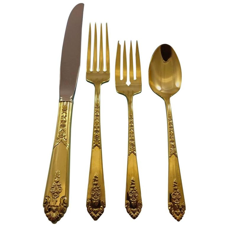 Promise Gold by Royal Crest Sterling Silver Flatware Service 12 Set