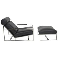 Milo Baughman for Thayer Coggin Steel Lounge Chair in Black Leather