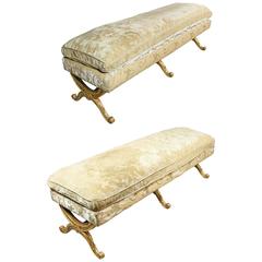 Pair of Louis XVI Style Giltwood Benches with Mirella Spinella Upholstery