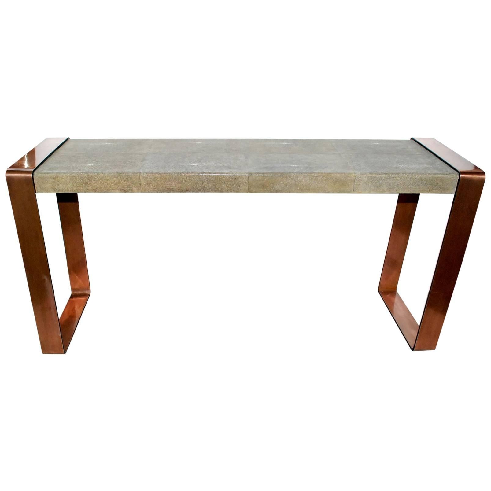 Shagreen Console Table with Copper Details