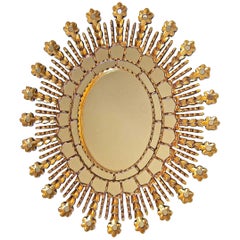 Sunburst Giltwood Oval Spanish Colonial Wall Mirror