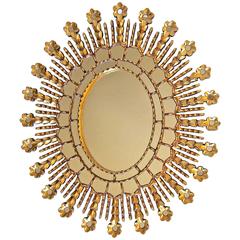 Sunburst Giltwood Oval Spanish Colonial Wall Mirror 3