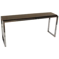 Mid-Century Milo Baughman Style Chrome and Marble Console Table