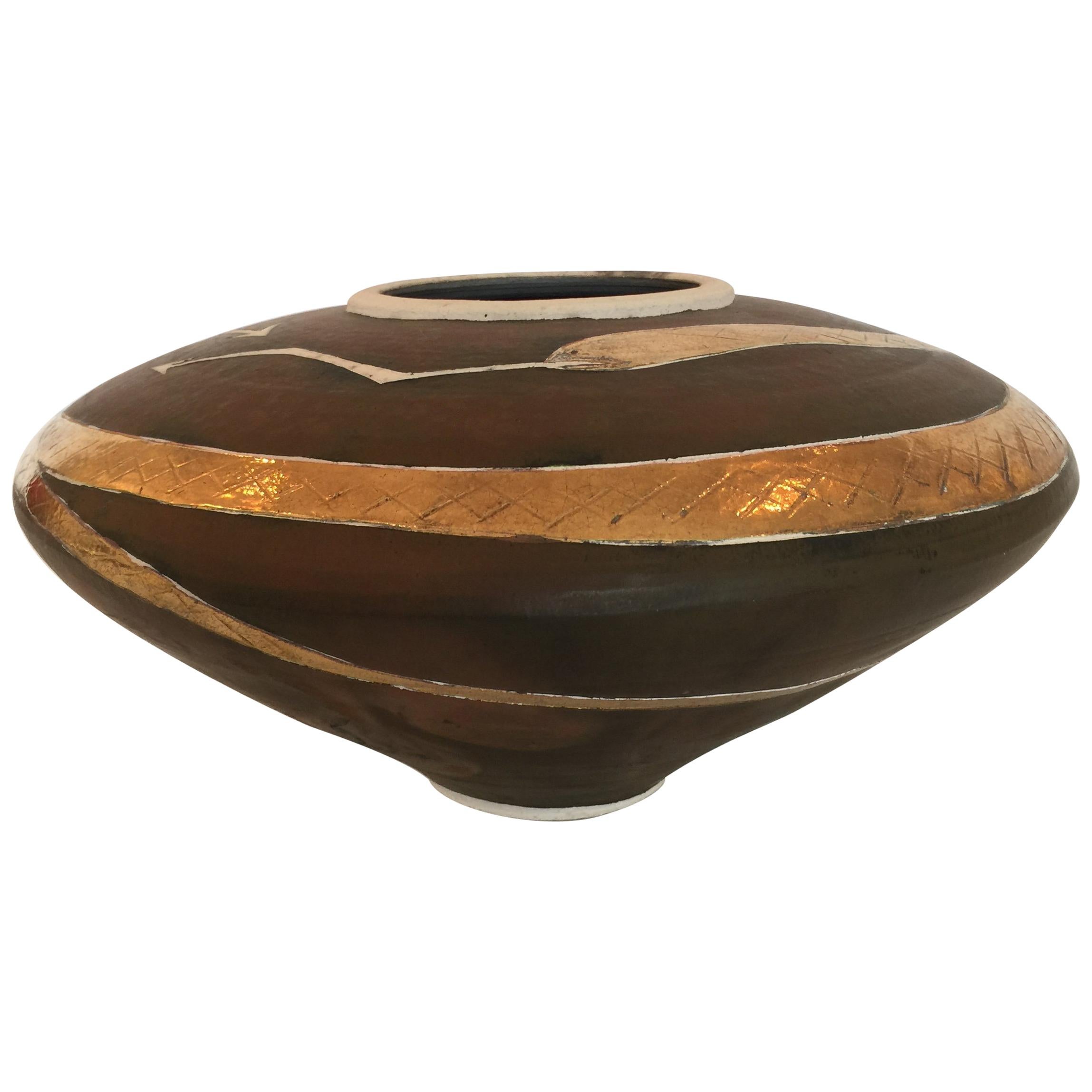 Amazing Serpent-Themed Ceramic Vessel/ Low Vase For Sale