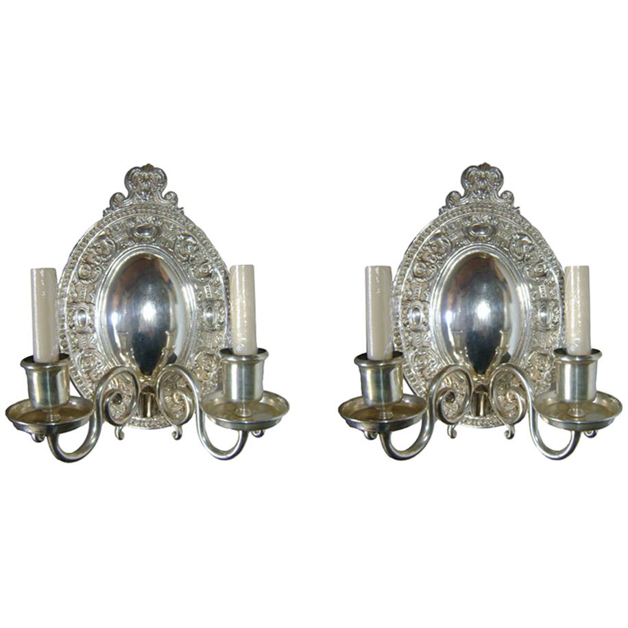 Set of Four Neoclassic Silver Plated Sconces For Sale