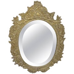 Antique Oval Tin Metal-Clad Mirror