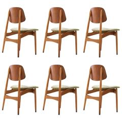 Set of Six Teak and Velvet Chairs by Proserpio, 1950s