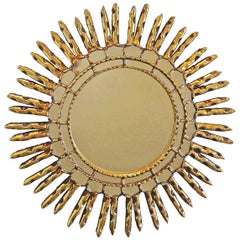Sunburst Giltwood Spanish Colonial Style Wall Mirror