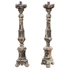 Pair of Antique 18th Century Wooden Candlesticks