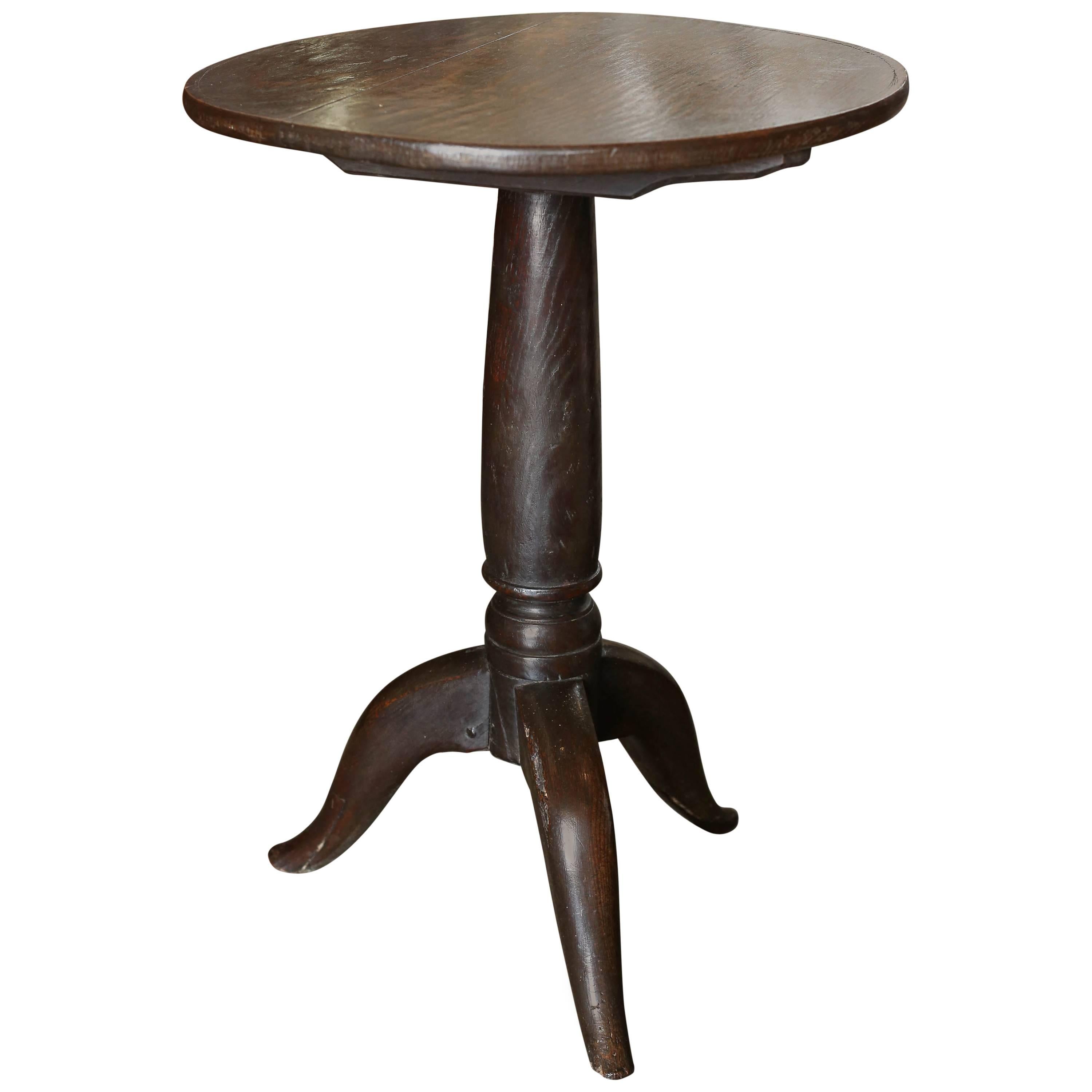 19th Century Folk Art Oak Tripod Side Table