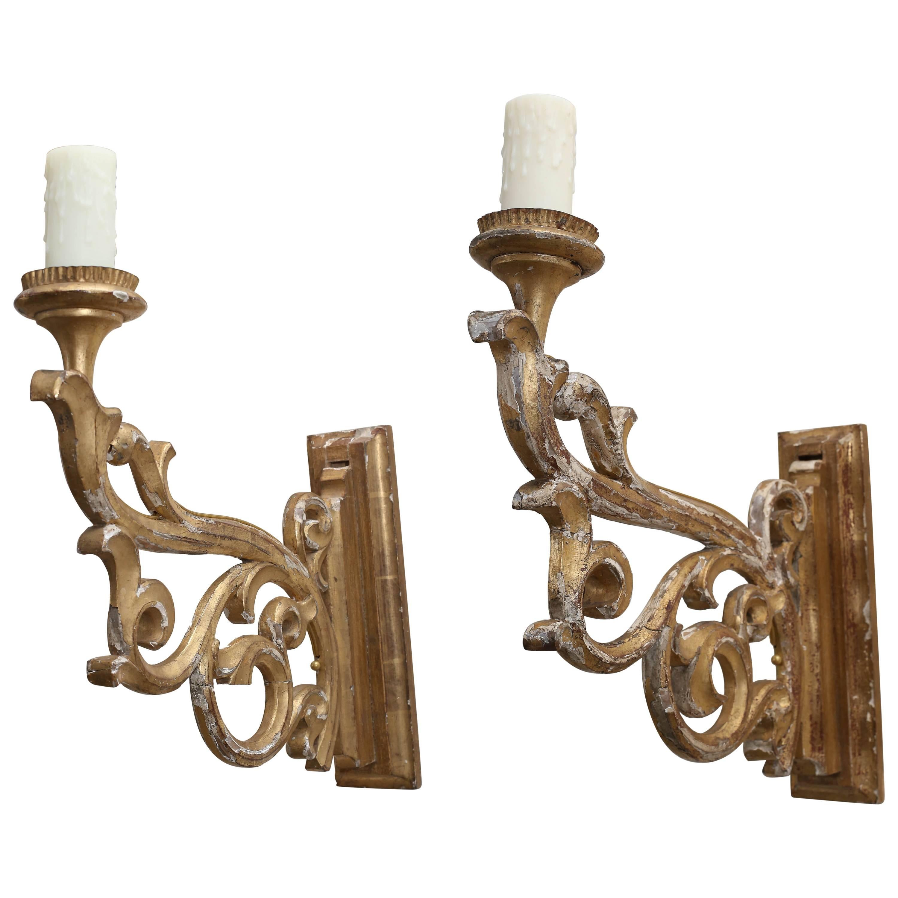 Pair of 19th Century Giltwood Sconces at 1stDibs