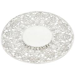 Ornate Pierced Sterling Tray with Dragons and Putti Design by Mount Vernon