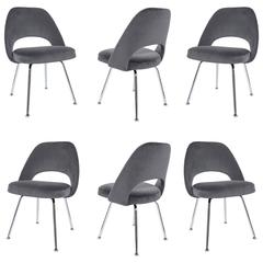 Saarinen Executive Armless Chairs in Gunmetal Grey Velvet, Set of Six 9