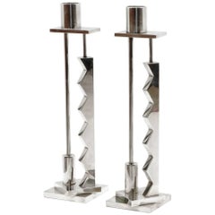 Pair of Ettore Sottsass Silver Candlesticks for Swid Powell and Reed and Barton