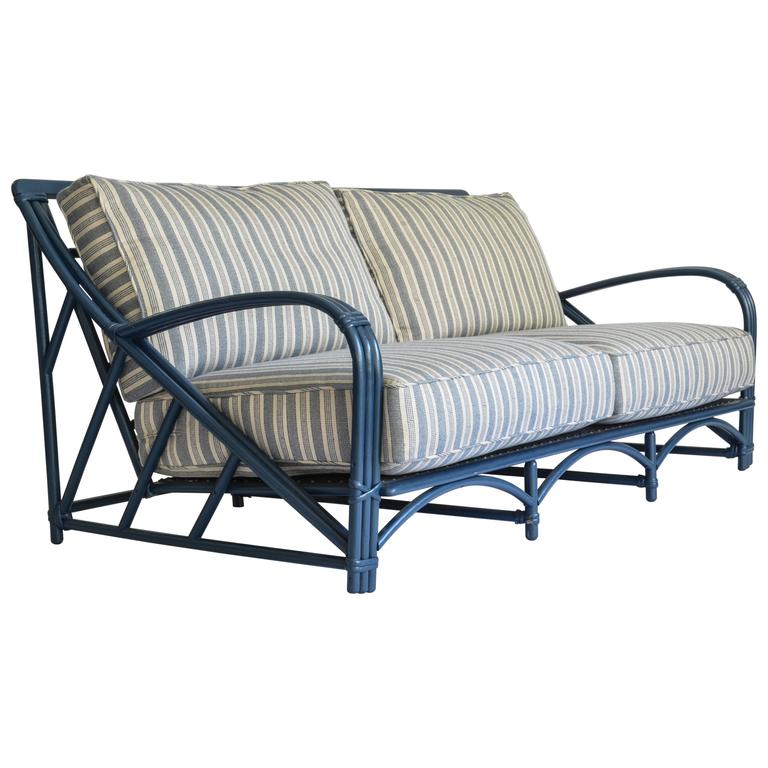 Blue Rattan Sofa With Performance Fabric Upholstery At 1stdibs Blue Rattan Sofa With Performance Fabric Upholstery For