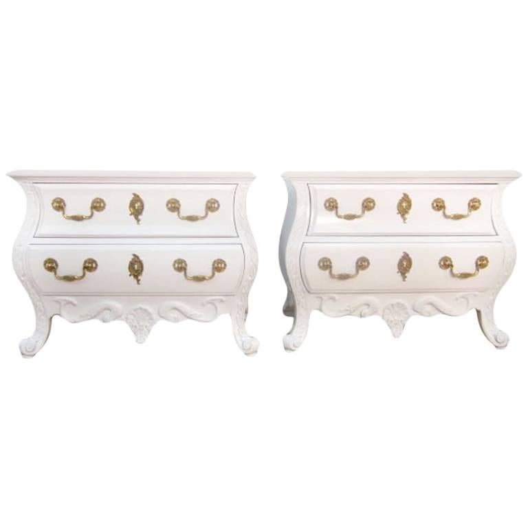 Pair of French Antique Style White Commodes