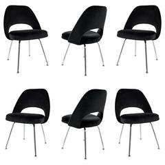 Saarinen Executive Armless Chairs in Black Velvet, Set of Six 8