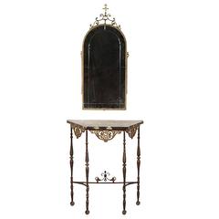 Oscar Bach Style Marble Top Console Table and Mirror