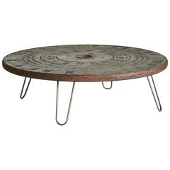1960s Round Metal Coffee Table with Hairpin Legs