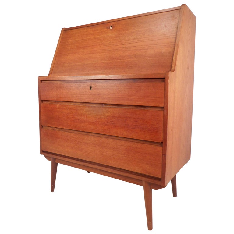 Mid Century Modern Danish Teak Secretary Desk For Sale At 1stdibs