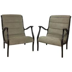 Ezio Longhi Pair of Espresso Stained Wood Frame Armchairs 9