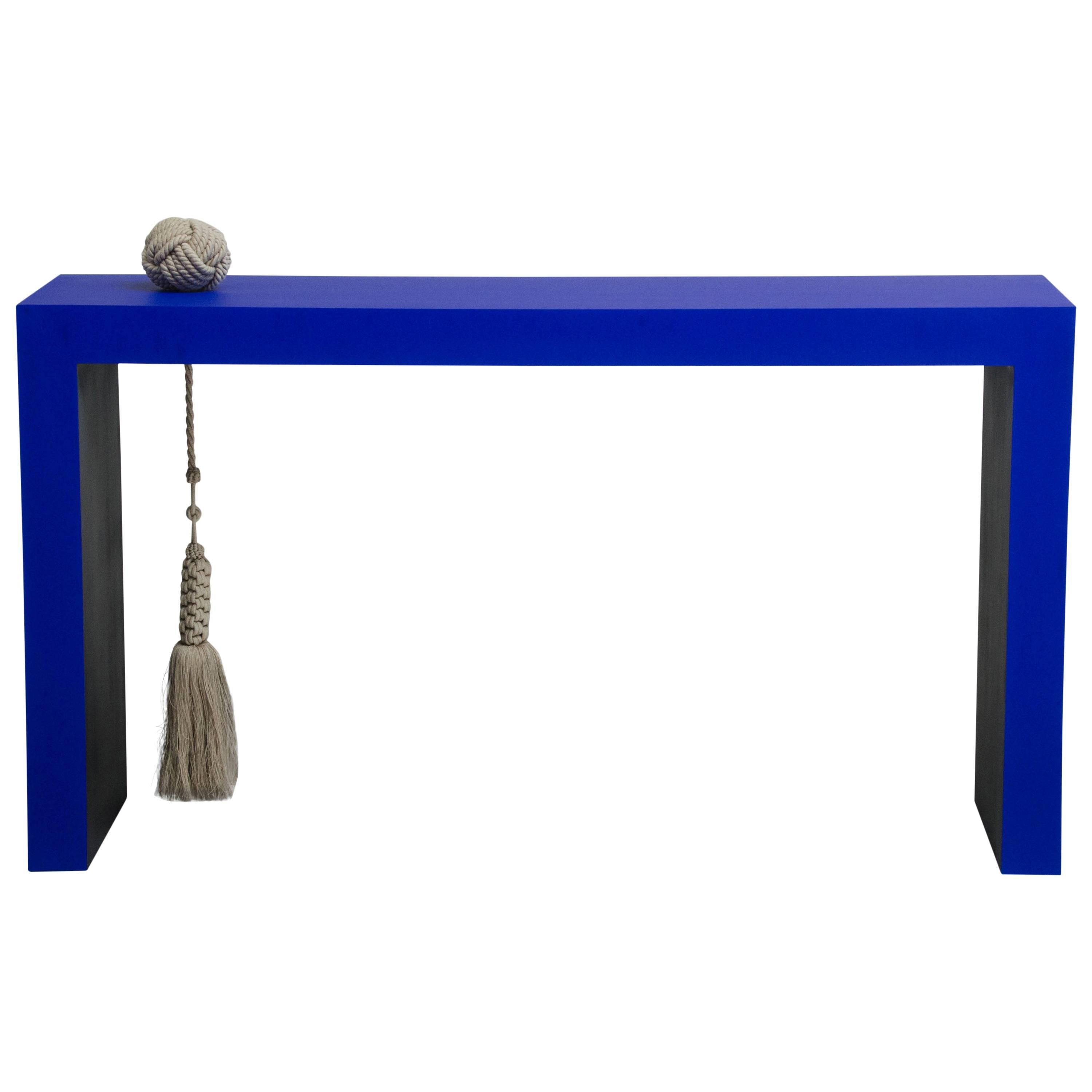 Wood Console Table with Linen Knot and Tassel