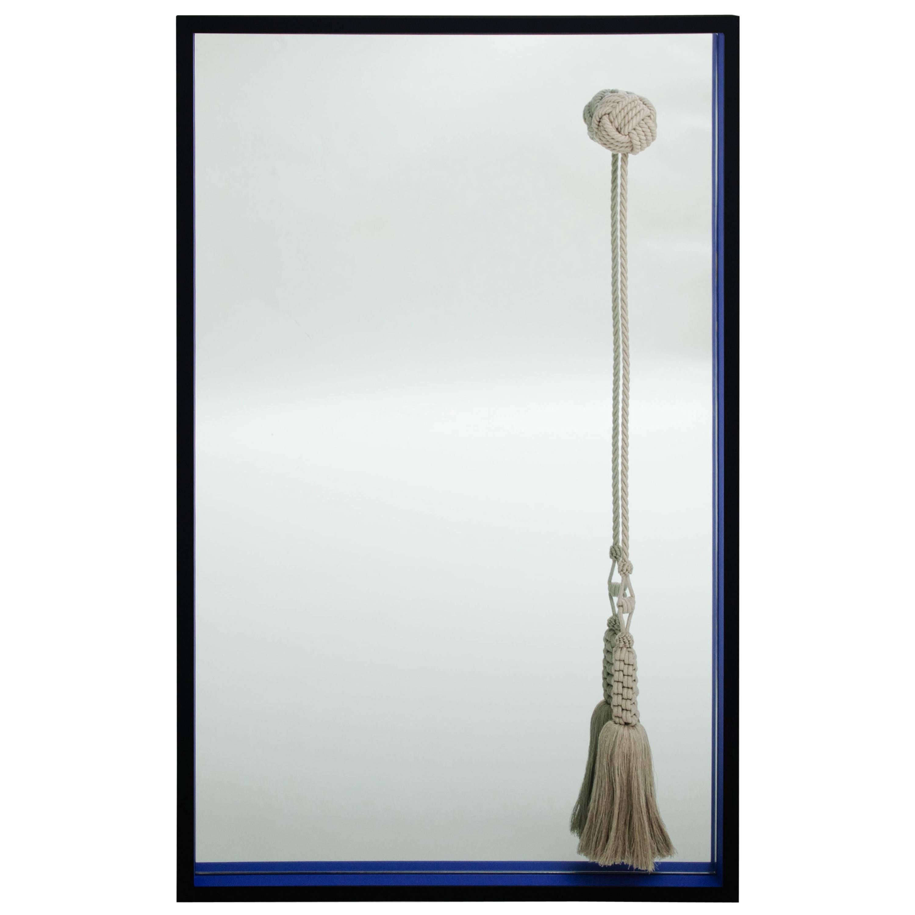 Framed Wood Wall Mirror with Linen Knot and Tassel