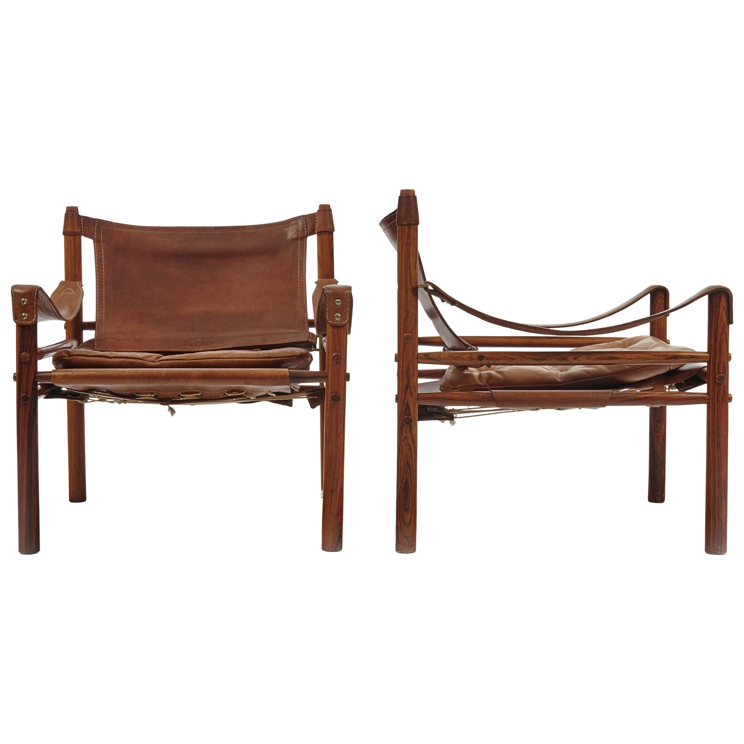 Pair of Rosewood Arne Norell Sirocco Safari Chairs, Aneby Mobler, Sweden, 1960s