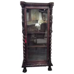 Antique Turn of the Century American Dark Oak Bookcase or Display Cabinet