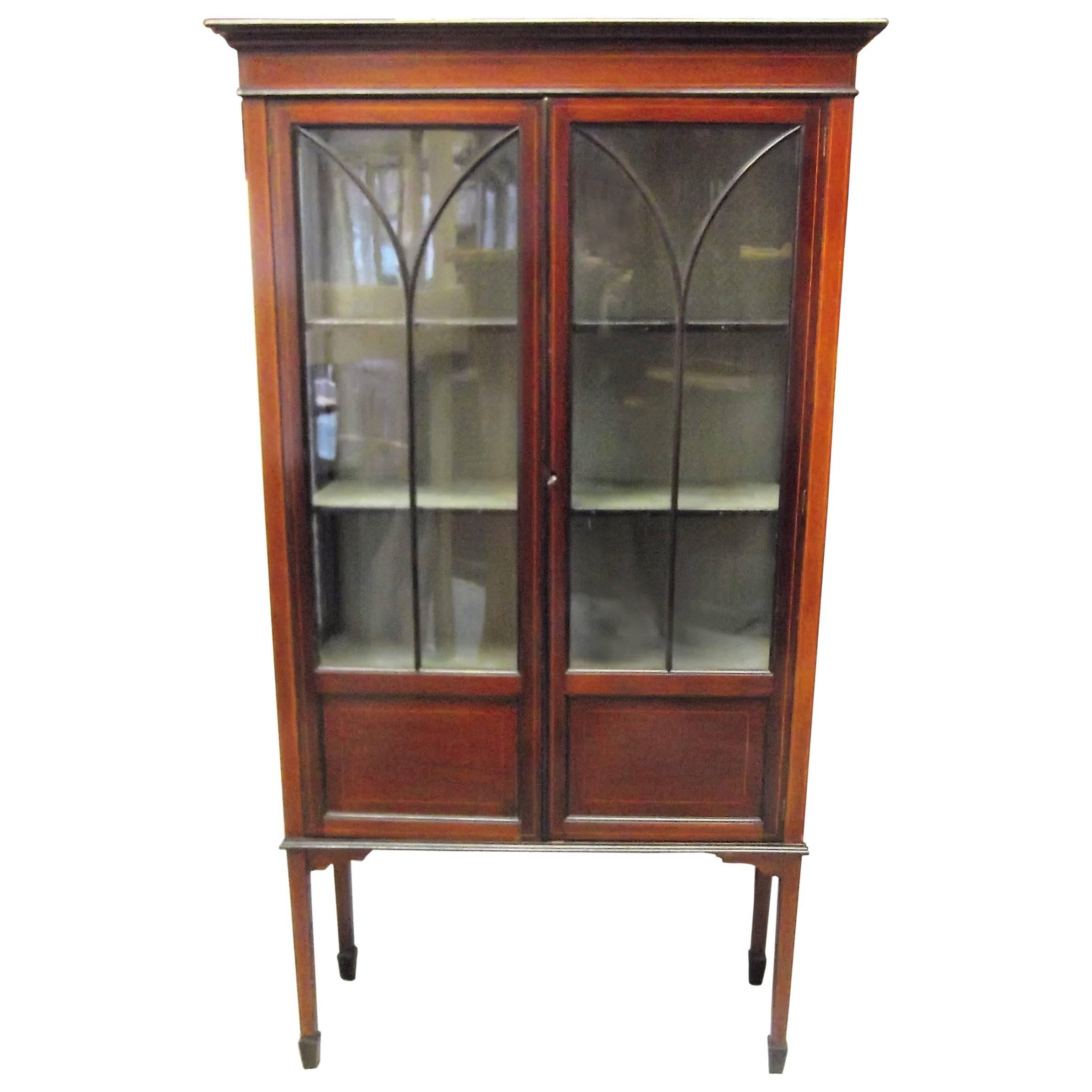 Mahogany 19th Century Inlaid Display Case Cabinet