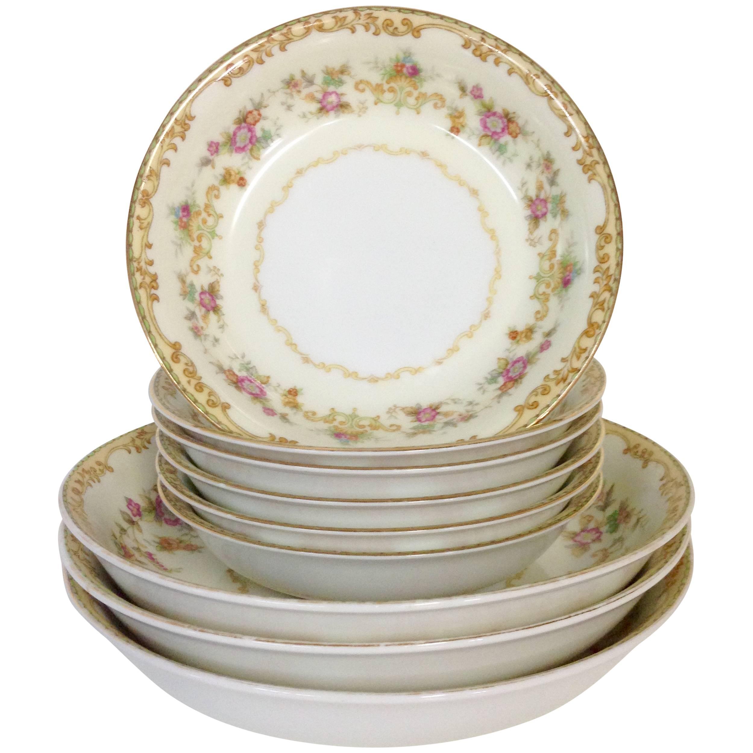 1930s Art Nouveau Style Japanese Porcelain Bowls Set of Nine